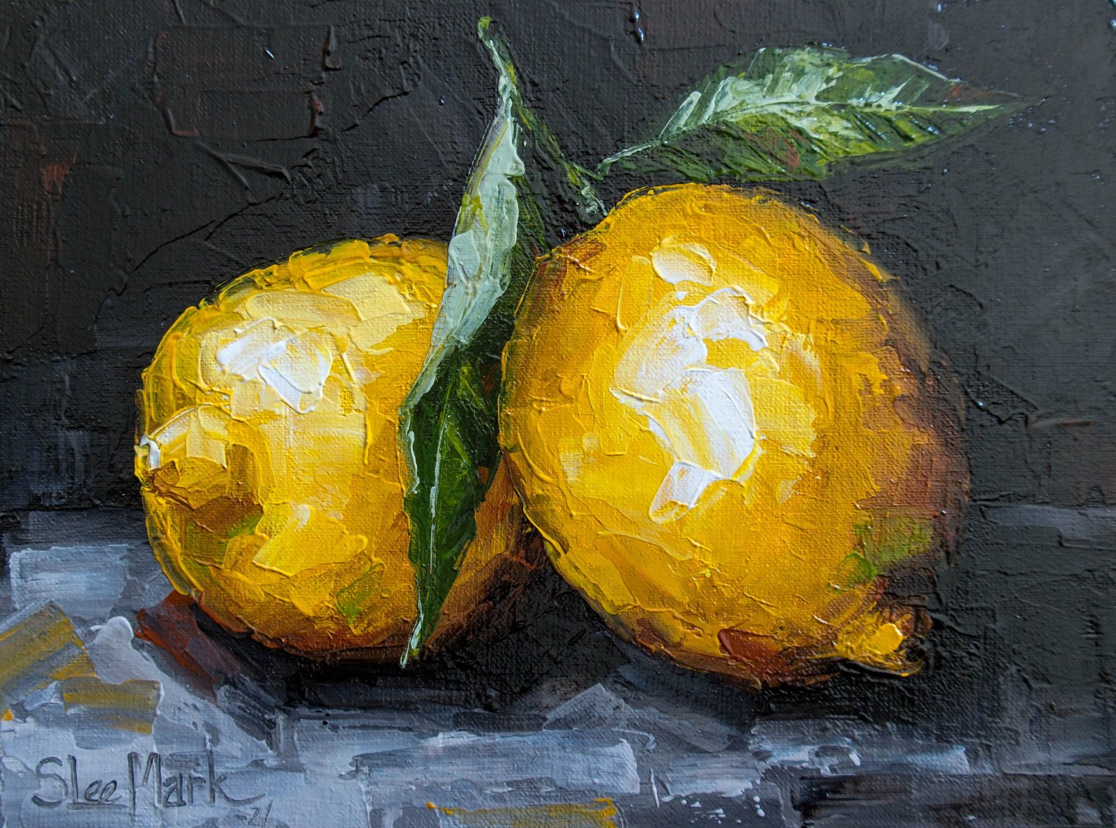 Lemon Original art 6x8 by S. Lee Mark - Impasto Stil life oil painting Fruit art Fruit still life Fruit painting Citrus art